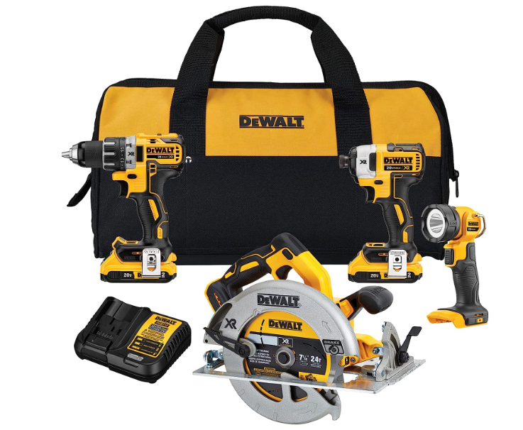 · DeWALT Brushless 4-Tool Kit, 18V, Black Yellow