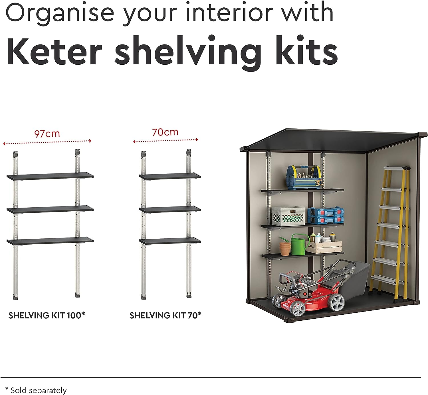 Keter Manor Outdoor Pent Single Door Garden Storage Shed 6 x 4ft Beige Brown Wood Effect Fade Free All Weather Resistant Safe And Secure Zero Maintenance 15 year Warranty