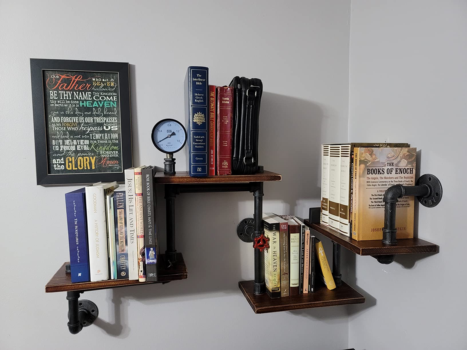 【Furniture】Industrial Rustic Modern Wood Ladder Pipe Wall Shelf 4 Layer Pipe Design Bookshelf DIY Shelving