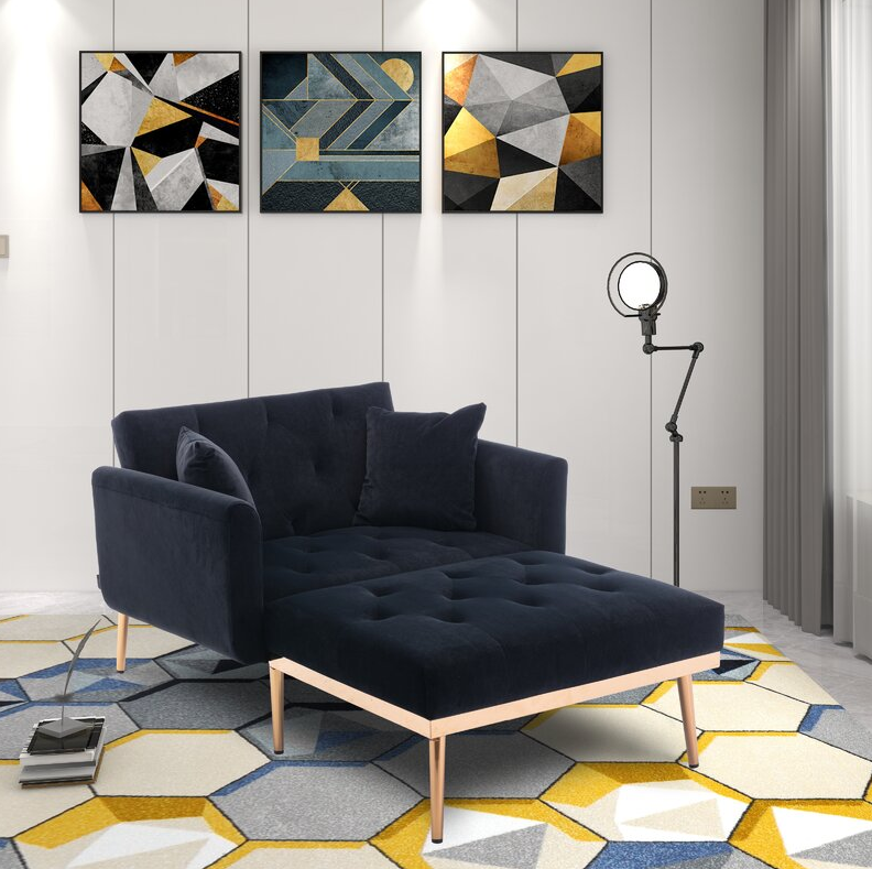 40.9” W Tufted Velvet Flared Arms Sleeper Convertible Chaise Lounge