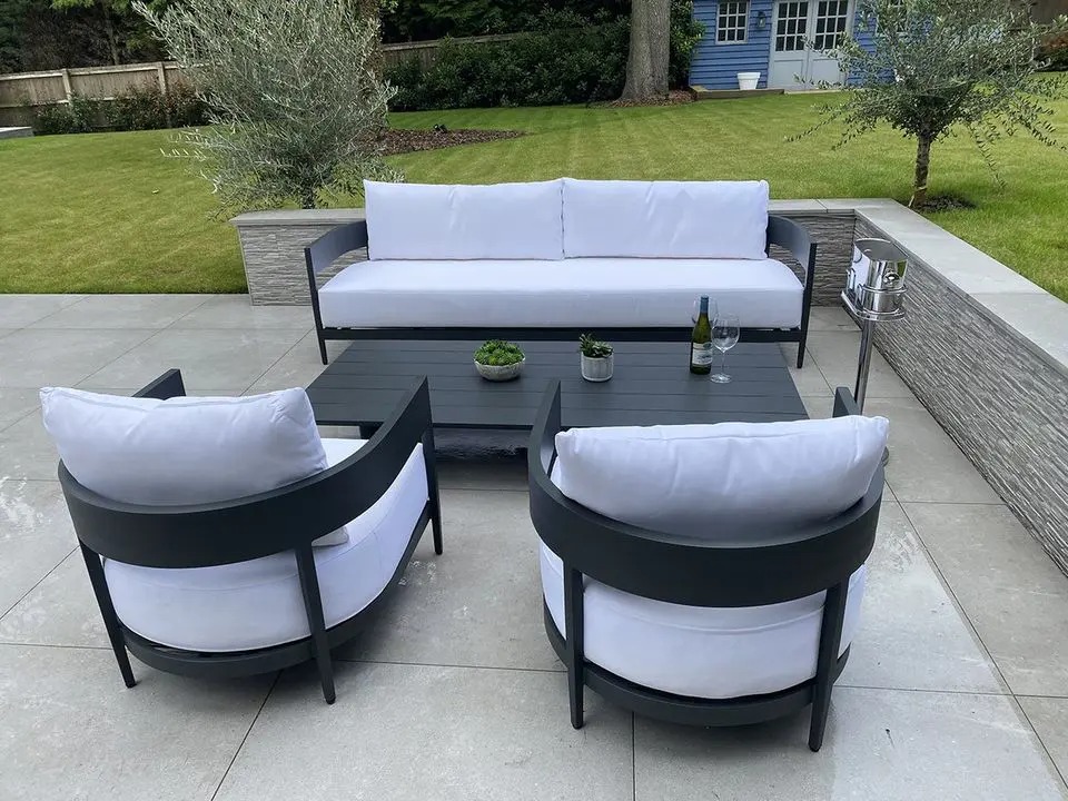 【Home&Garden】Garden Furniture in Aluminium in Anthracite Grey - 4 pcs (1 Sofa 2 chairs & 1 table) Moon Sofa Set