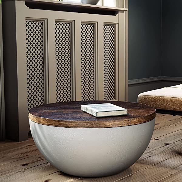 COSIEST Outdoor Bowl-Shaped Coffee Table, Masonry & Mahogany Colored Side Table 31.5’’W x 15.8‘’H, Light Weight Centerpiece Table for Home Decor