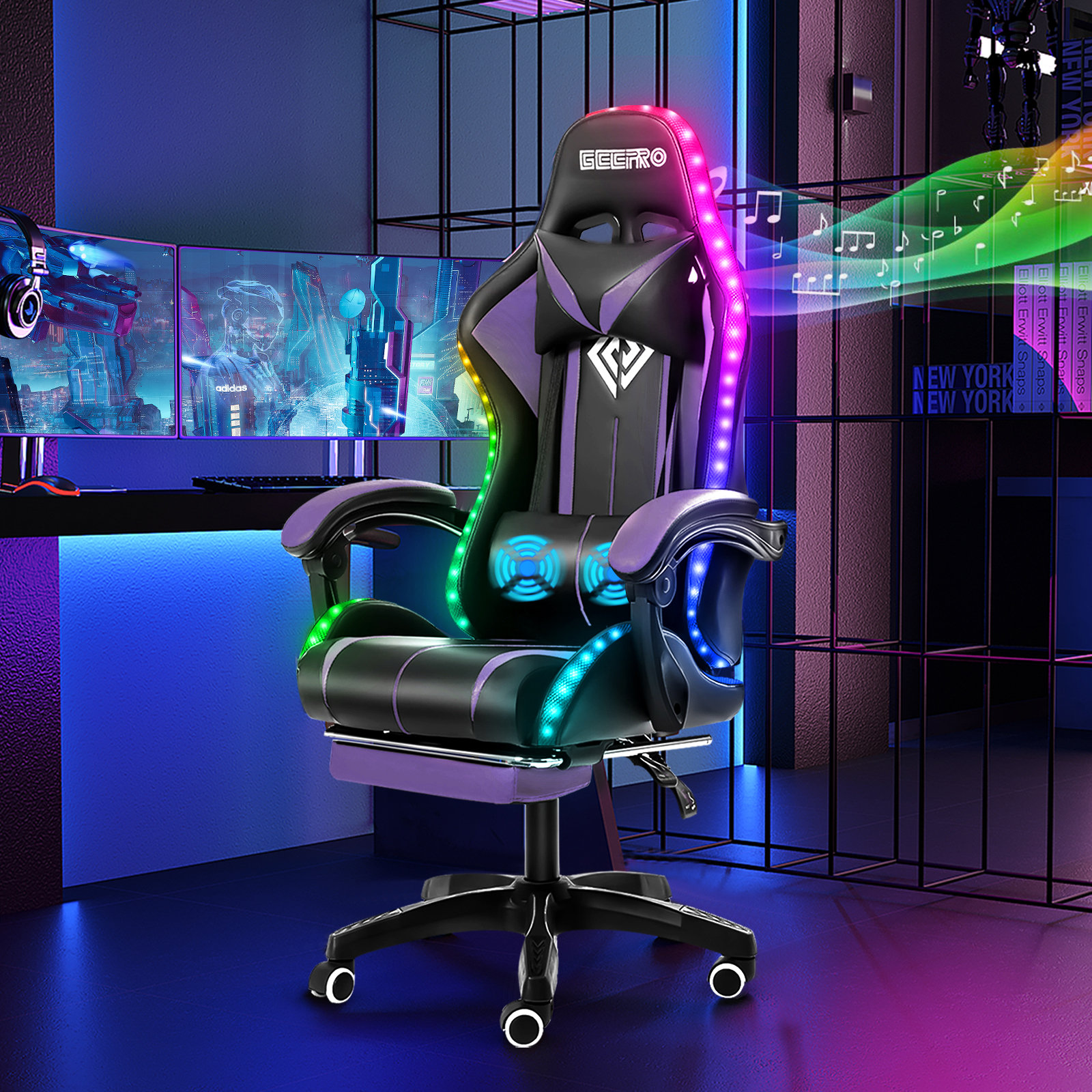 【Furniture】RGB PC & Racing Game Chair With Massage And Bluetooth