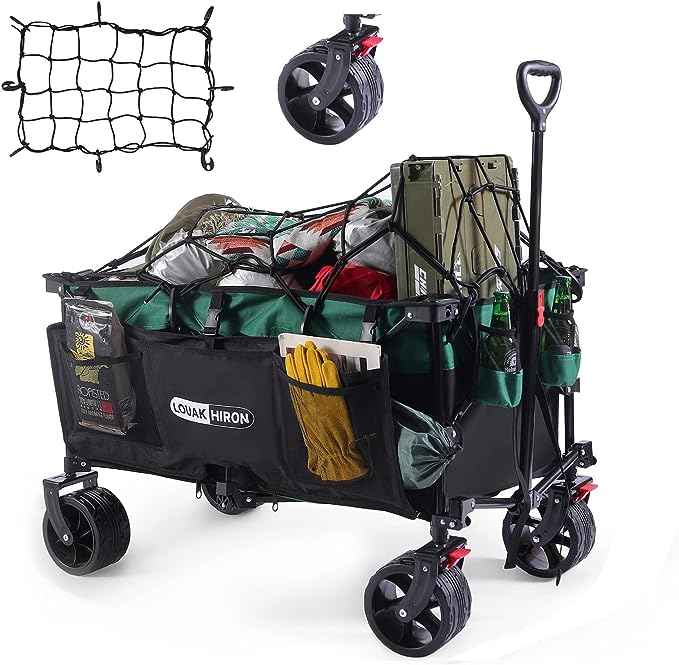 Foldable Practical Folding Four Wheel Vehicle Heavy Duty Foldable ATV Large Capacity Foldable Grocery Cart For Camping Garden Outdoor Fishing Black