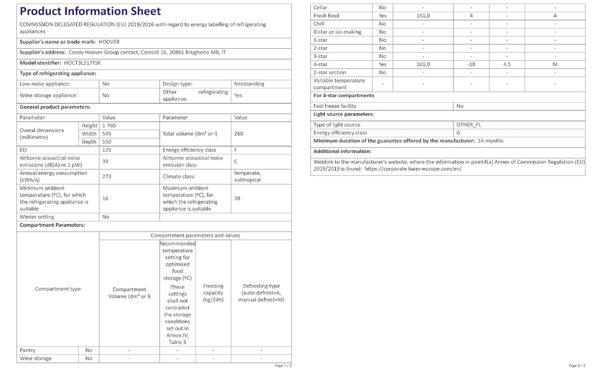 Hoover HOCT3L517FSK 50/50 Fridge Freezer