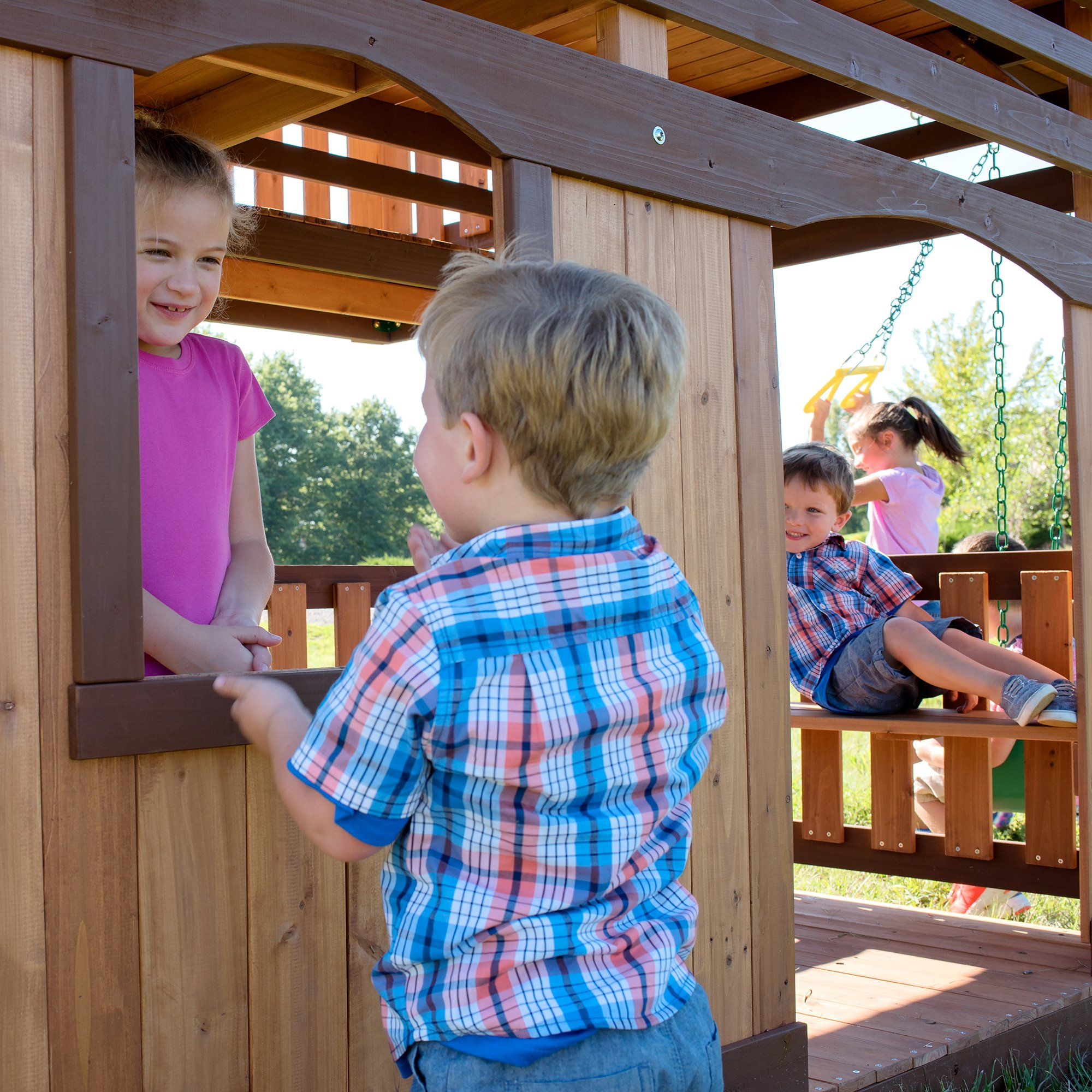 Woodridge Elite All Cedar Wood Swing Set, Upper and Lower Deck, Sandbox, Vented Tunnel