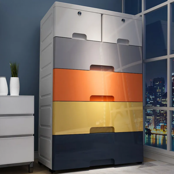 mDesign Storage Dresser Furniture Unit – Tall Standing Organizer for Bedroom, Office, Living Room, and Closet – 8 Slim Drawer Removable Fabric Bins