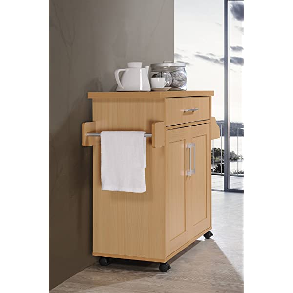 Hodedah Kitchen Island with Spice Rack, Towel Rack & Drawer, Black with Beech Top Black-beech