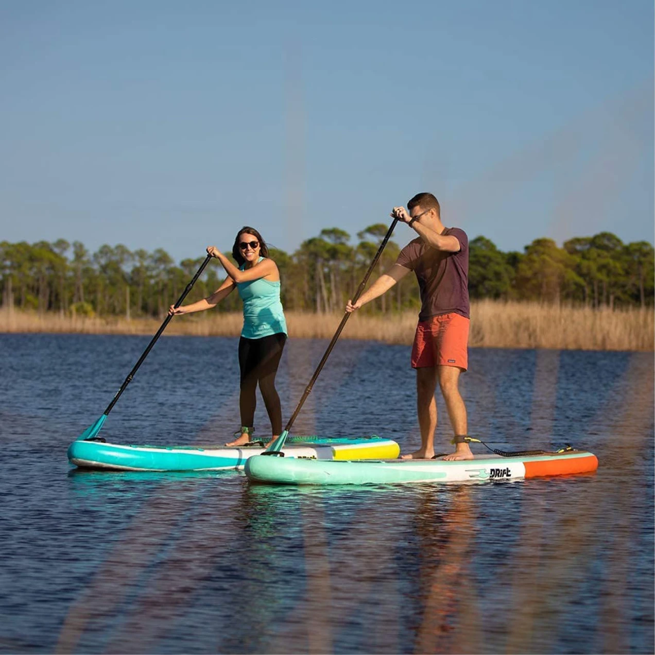 DRIFT Inflatable Stand Up Paddle Board, SUP with Paddle, Backpack Travel Bag, Pump, Fin, & Coiled Leash