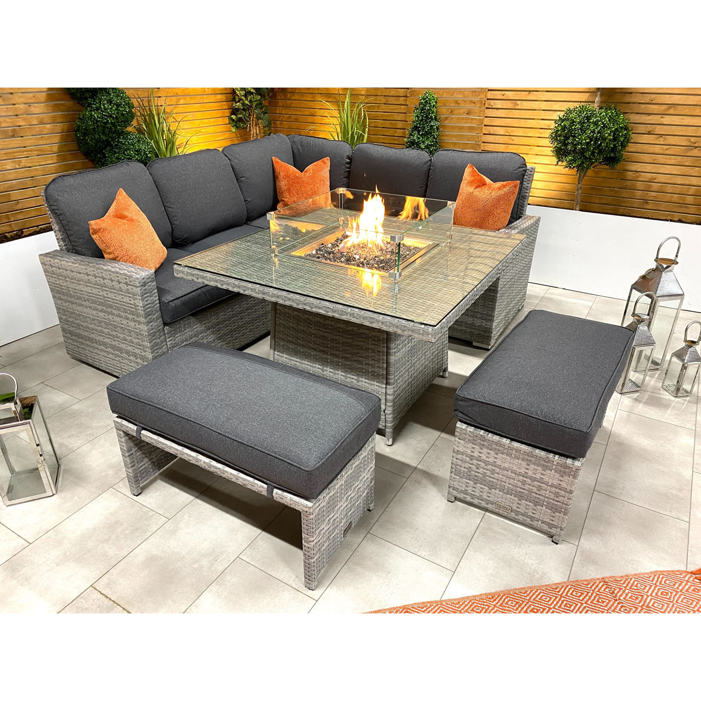 Chimes - Stone Grey Milan Compact Corner Dining Set with Firepit Table