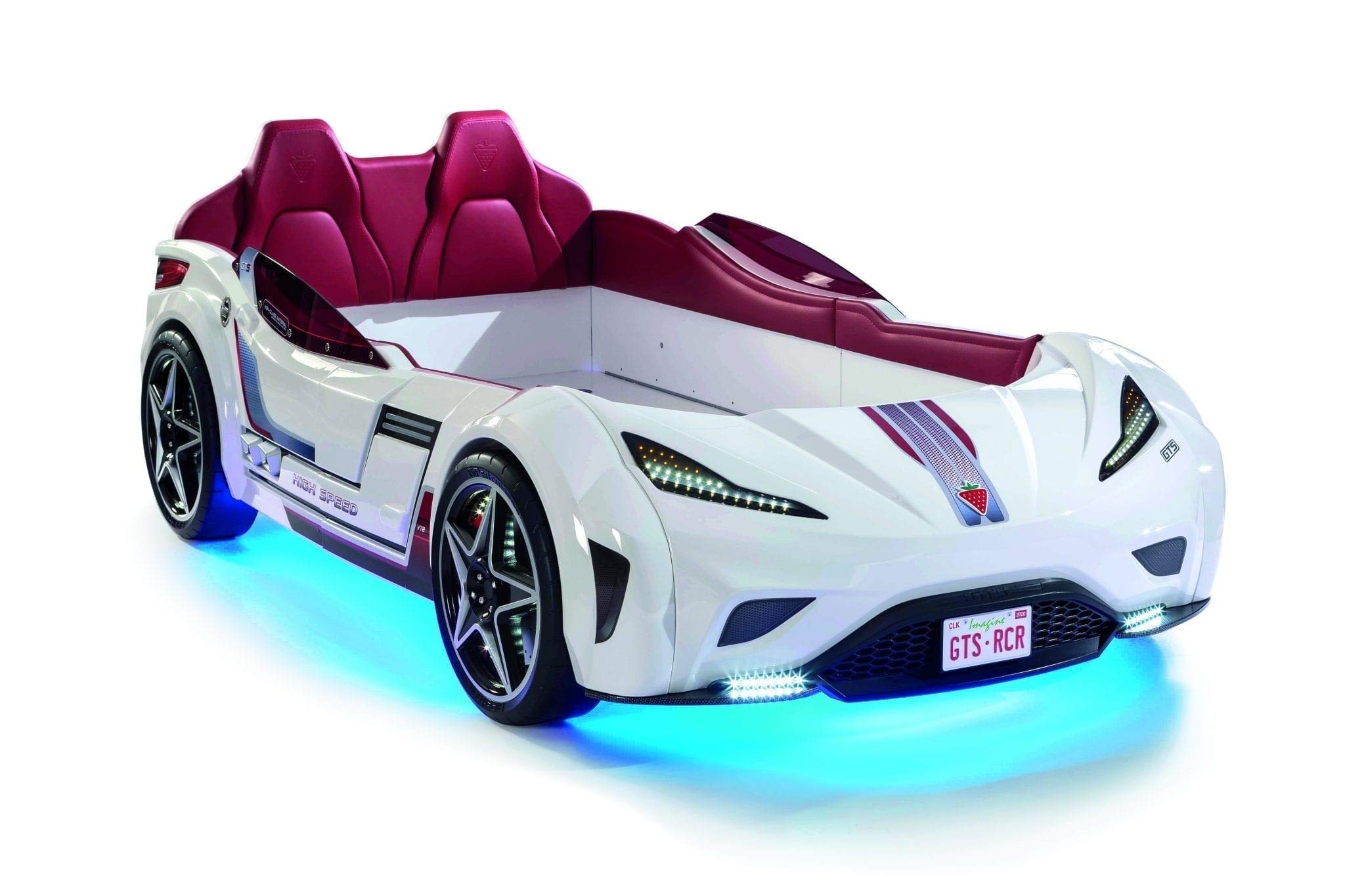 【Furniture】Racing Car Bed for Kids - Kids Car Bed with Led Lights, Single Race Car Bed with Leather Cushioning