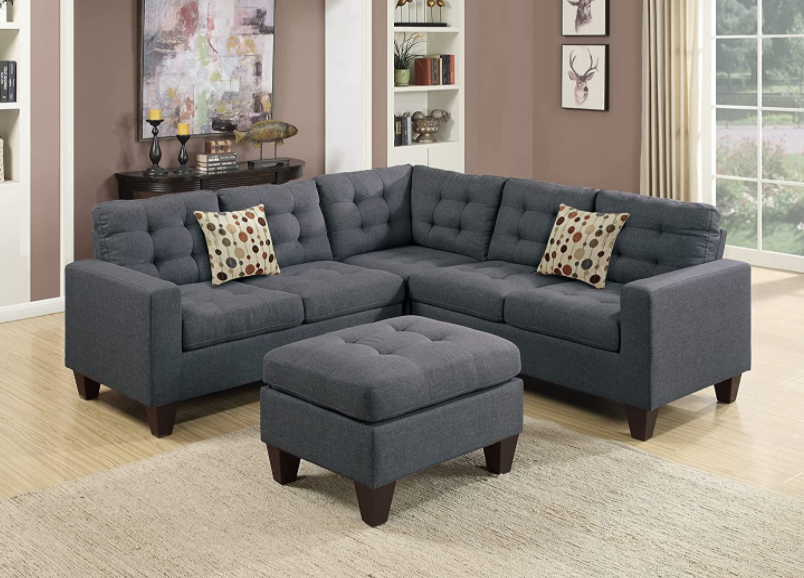 Poundex Bobkona Soft Bonded Leather 4 Piece Sectional with Ottoman Set (F6934), Espresso