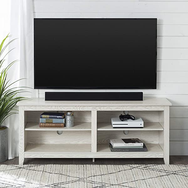 Walker Edison Wren Classic 4 Cubby TV Stand for TVs up to 65 Inches, 58 Inch, Black Black 58 InchTV Stand