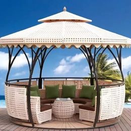Outdoor European-style double-roofed garden gazebo with rattan roof