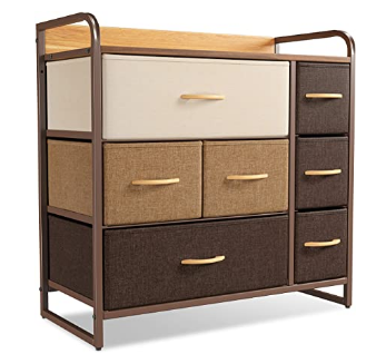 CubiCubi Dresser Organizer with 7 Drawer, Furniture Storage Tower Unit for Bedroom Hallway Entryway Closets, Dresser Clothes Storage with Sturdy Steel Frame Wood Top, Chocolate