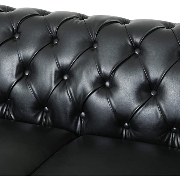 Christopher Knight Home Castalia Sofas, Midnight Black + Dark Brown Midnight Black + Dark Brown Birch Wood