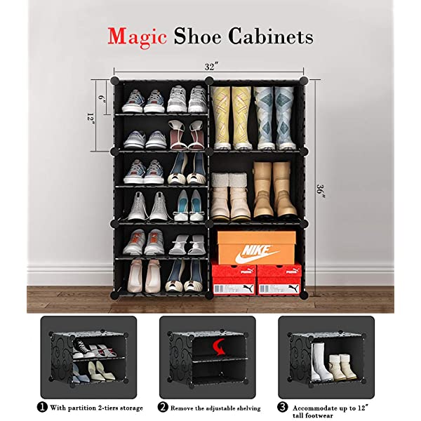 C.G Life 6-Tiers Stackable 24-30 pairs Freestanding Shoe Storage Cabinets with Adjustable Shelving,Black Shoe Shelf Organizer for Bedroom, Closet, Entryway, Dorm Room,Garage,Shoe Rack have 6 cubes