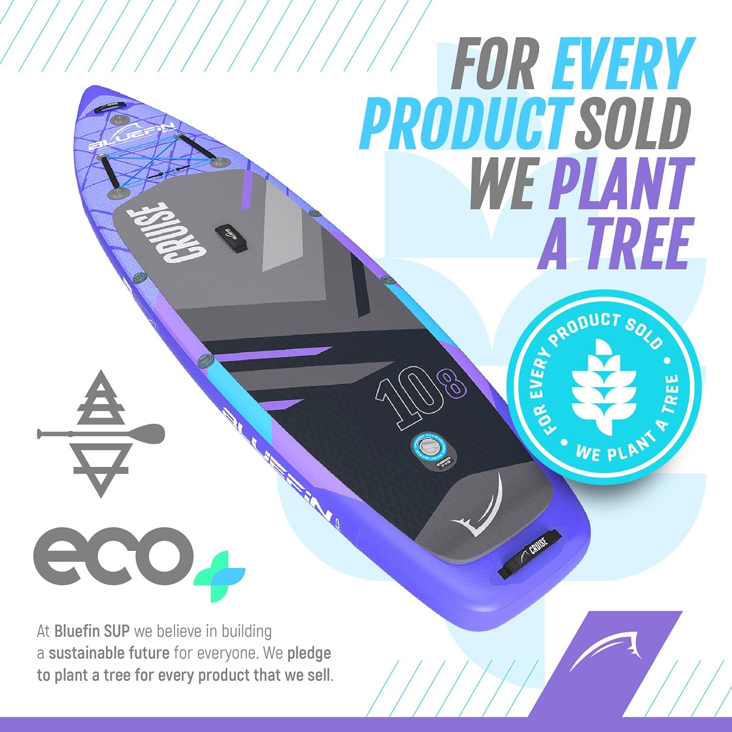 Bluefin Cruise SUP Inflatable Stand Up Paddle Board | Premium Paddleboard Accessories | Multiple sizes: Kids, 9'8, 10'4, 10’8, 12’, 15'