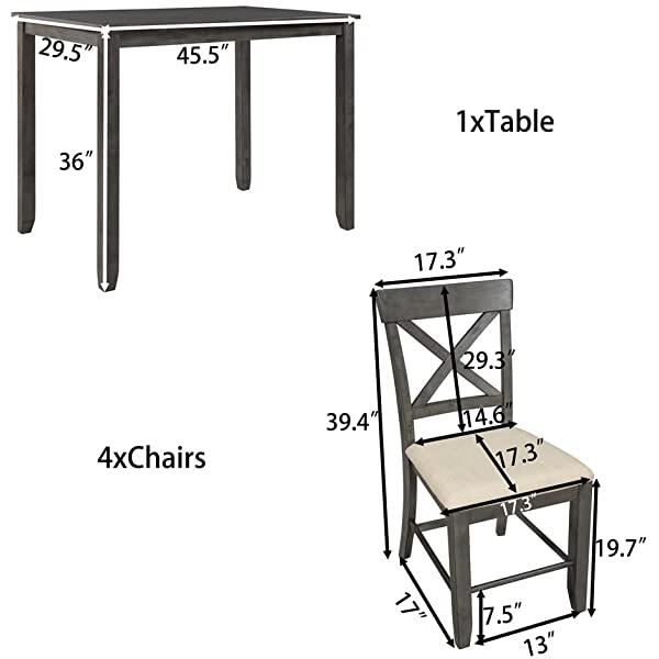 Wood 5 Pcs Counter Height Dining Table Set with 4 Upholstered Chairs,Kitchen Dining Table Set for Dining Room, Kitchen, Dinette, Compact Small Space,4 Chairs and Table Furniture Set