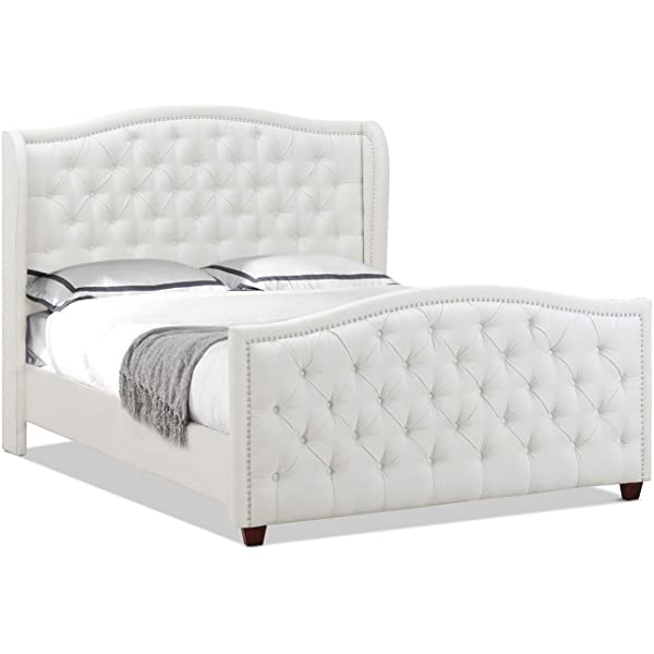 Jennifer Taylor Home Marcella Collection Queen Wingback Tufted Hand-Applied Nail Heads Upholstered Bed, Antique White Antique White Queen