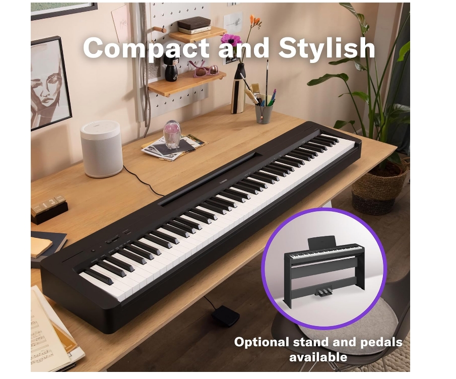 Yamaha P-145 Digital Piano, Black - Lightweight, Portable digital piano with Graded-Hammer-Compact keyboard, 88 weighted keys and 10 instrument sounds
