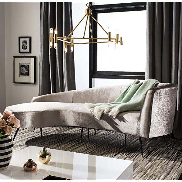 Safavieh Couture Home Evangeline Modern Glam Champagne Velvet and Black Parisian Sofa Champagne/Black