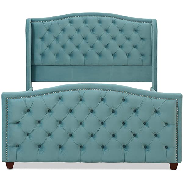 Jennifer Taylor Home Marcella Collection Queen Wingback Tufted Hand-Applied Nail Heads Upholstered Bed, Antique White Antique White Queen