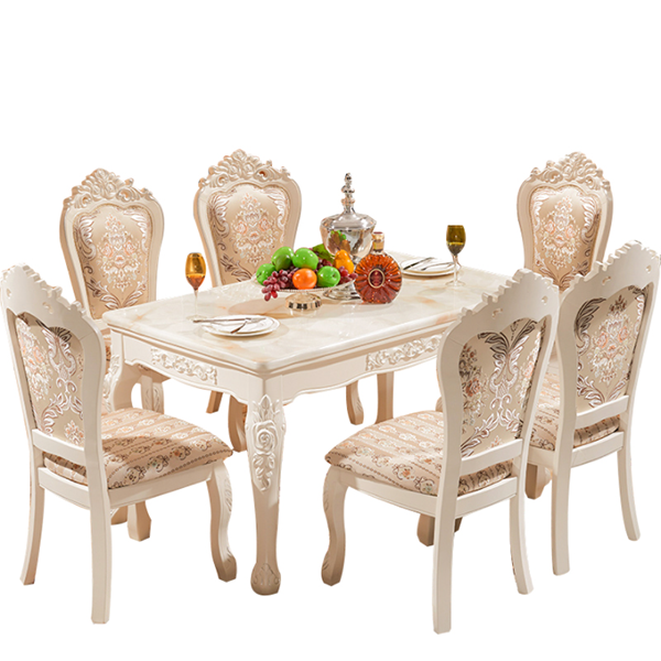 European style dining table and chair combination modern minimalist small apartment rectangular marble dining table household solid wood dining table