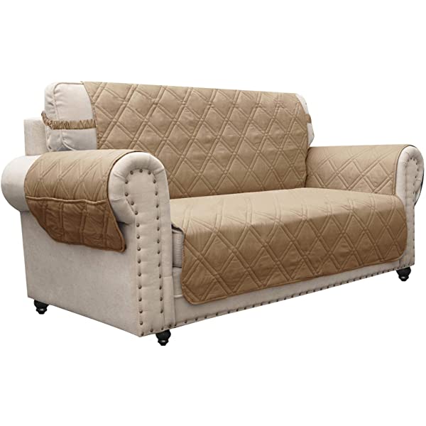 Ameritex Loveseat Cover Water-Resistant Quilted Furniture Protector with Back Nonslip Paws Slipcover for Dogs, Kids, Pets Loveseat Slipcover Stay in Place for Leather (46