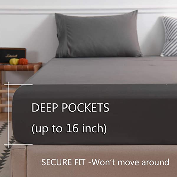 LBRO2M Bed Sheet Set Queen Size 16 Inches Deep Pocket 1800 Thread Count 100% Microfiber Sheet,Bedding Super Soft Comfortable, Cool Warm,4 Piece（Dark Grey） Dark Grey Queen