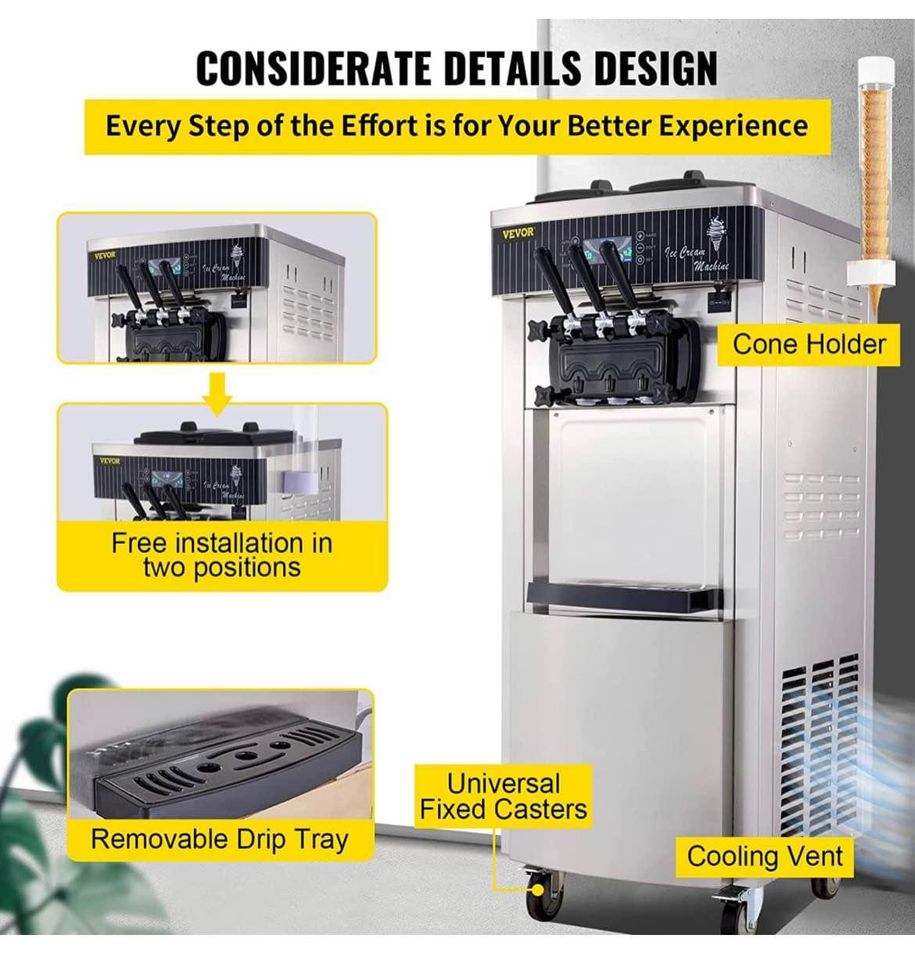 VEVOR Soft Ice Cream Machine 2200W Commercial Vertical Soft Ice Cream Maker Machine