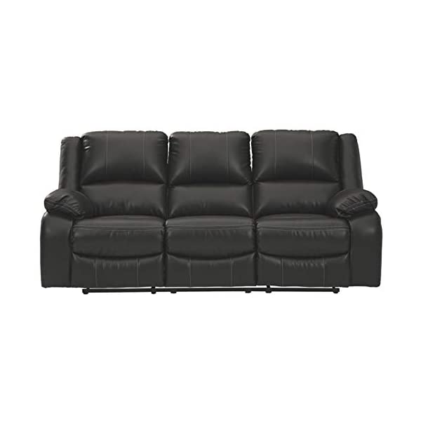 Signature Design by Ashley - Calderwell Contemporary Faux Leather Double Reclining Loveseat w/ Console - Adjustable - Gray Manual Loveseat Grey