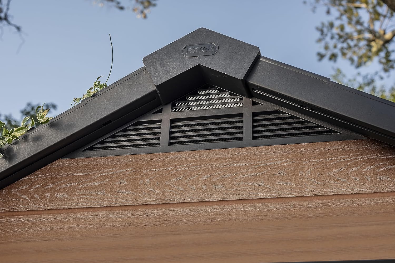 Keter Newton Outdoor Apex Double Door Garden Storage Shed 7.5 x 7ft Brown WPC Wood Look and Feel | Fade Free | All Weather Resistant | Safe and Secure | Zero Maintenance | 15 year Warranty