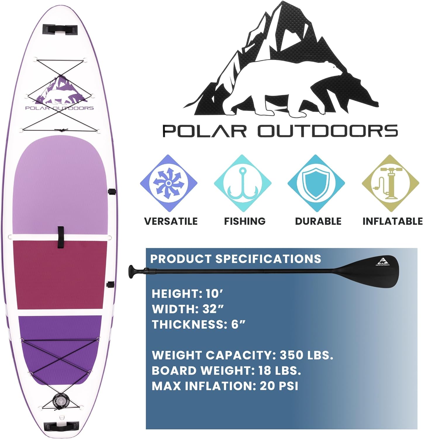Roc Inflatable Stand Up Paddle Boards with Premium SUP Paddle Board Accessories, Wide Stable Design, Non-Slip Comfort Deck for Youth & Adults