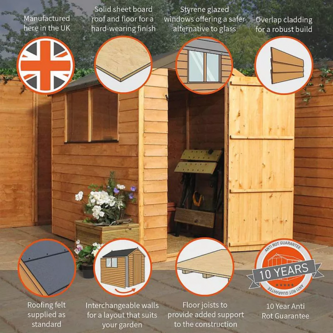6 x 4 Overlap Single Door Apex Wooden Shed