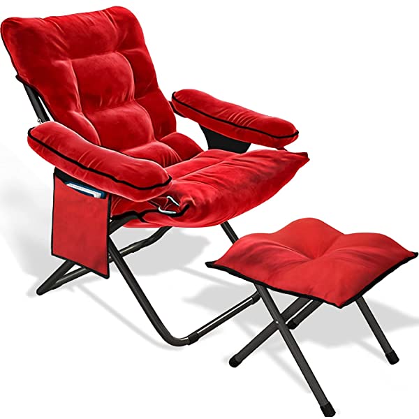 VOJUEAR Modern Accent Fabric Lazy Chair with Ottoman, Upholstered Lounge Reclining Armchair with Side Pocket for Adults or Kids,Upholstered Lounge Leisure Armrest Sofa Chair (CharcoalGrey)