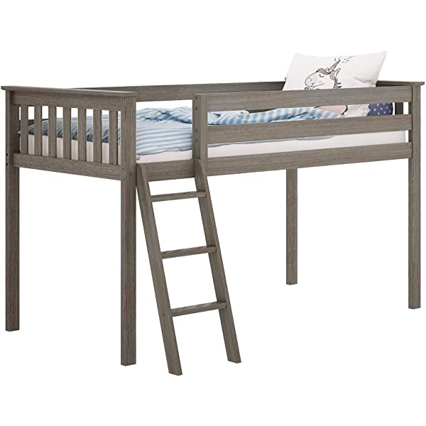Max & Lily Twin Low Loft Bed with Staircase, White White Low Loft + Staircase Bed