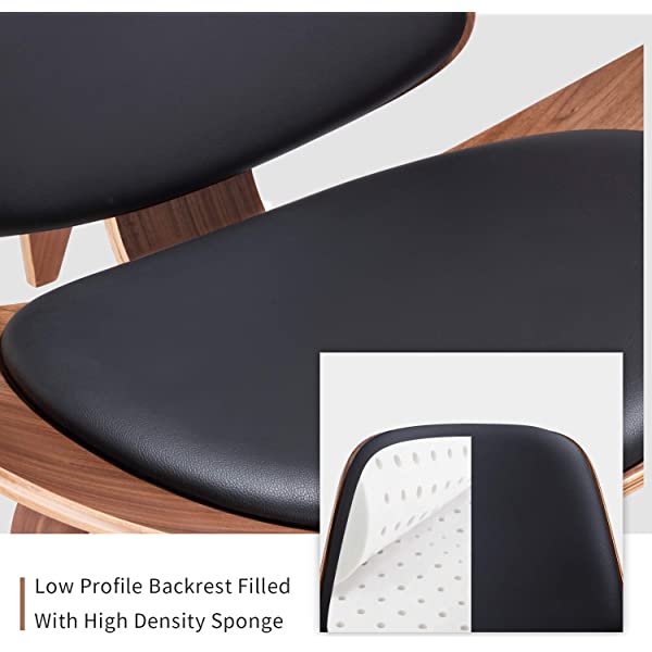 Rimdoc Three-Legged Shell Chair Mid Century Modern Lounge Chair with Black Leather Molded Plywood Accent Chair Reading Side Chair for Bedroom, Study, Office, Living Room (Black Walnut Wood)