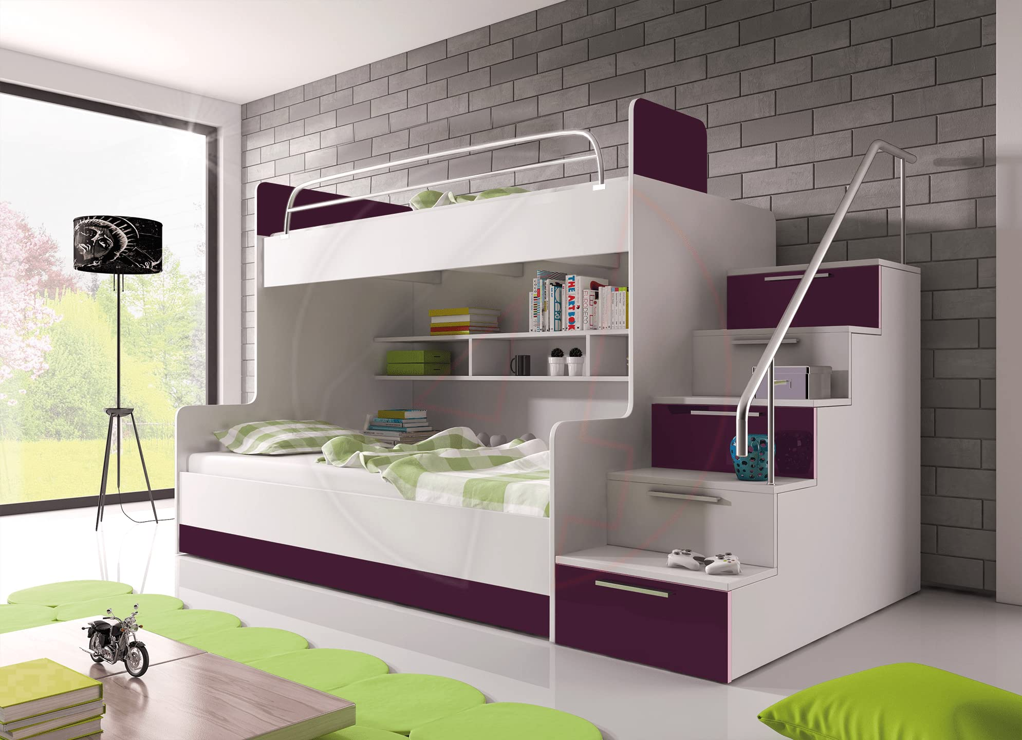 【Furniture】Modern Double Triple Bunk Bed Cabin Bed Storage High Sleeper Bed Mattresses Included Stairs