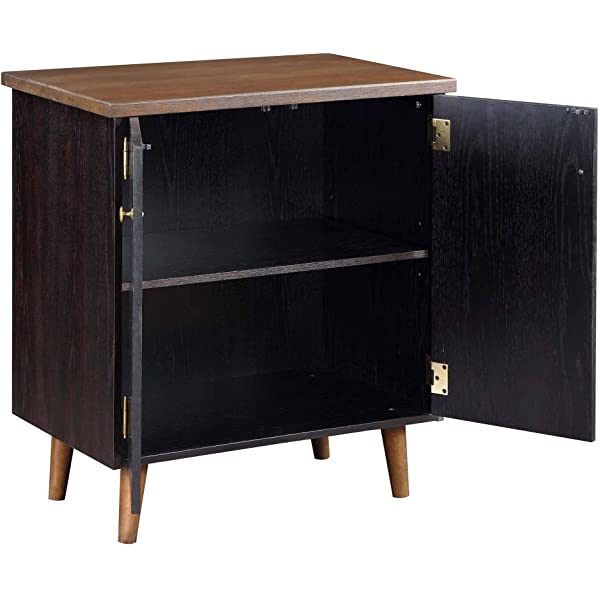 LALUZ Carved Accent Storage Cabinet Floor Cabinet for Bedroom Living Room, Oak Finish 30 Inch 30