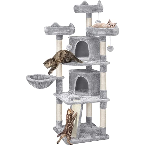 Yaheetech 68.5in Multi-Level Cat Tree Large Cat Condo with Sisal-Covered Platforms Scratching Board & Scratching Posts, Cozy Perches, Stable Cat Tower Cat Condo Pet Play House Dark Gray