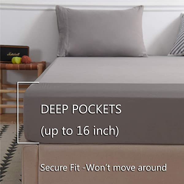 LBRO2M Bed Sheet Set Queen Size 16 Inches Deep Pocket 1800 Thread Count 100% Microfiber Sheet,Bedding Super Soft Comfortable, Cool Warm,4 Piece（Dark Grey） Dark Grey Queen