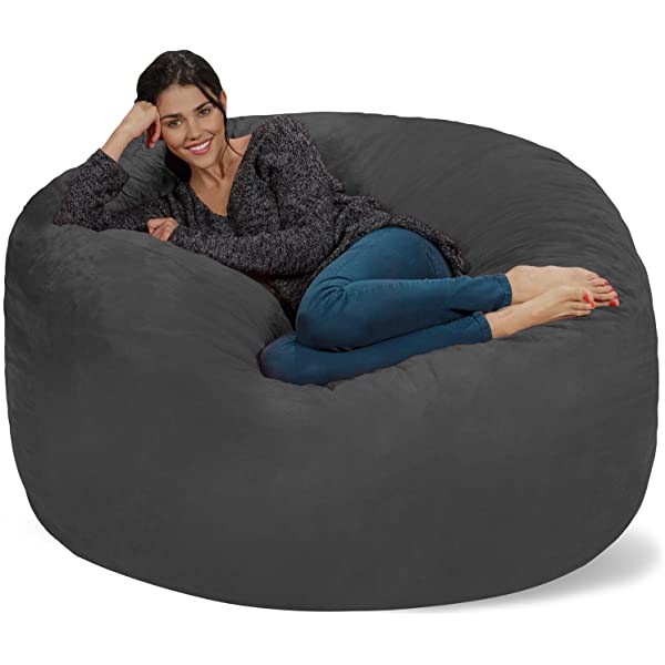 Chill Sack Bean Bag Chair: Giant 5' Memory Foam Furniture Bean Bag - Big Sofa with Soft Micro Fiber Cover - Navy Microsuede - Navy