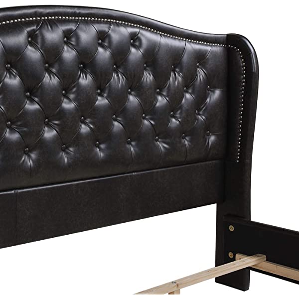 Jennifer Taylor Home Marcella Collection Queen Wingback Tufted Hand-Applied Nail Heads Upholstered Bed, Antique White Antique White Queen