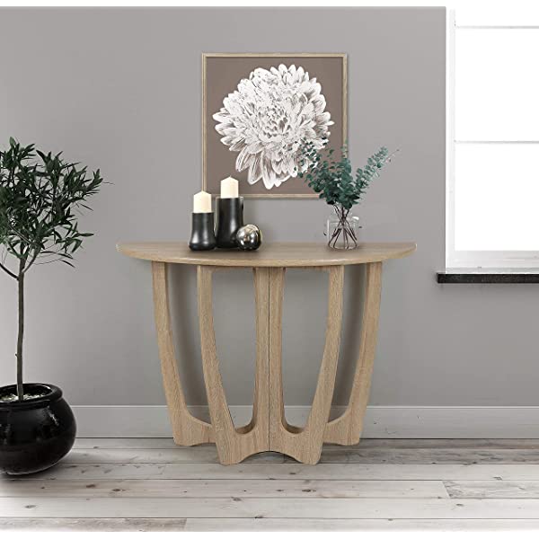 FINECASA Wooden Console Table, Half-Moon Entryway Table, Semicircle Narrow Side Table, Sofa Table for Living Room and Corridor, Foyer Table, Half Round Hallway Table, 43.4x17x30 Inches, Natural Natural Console Table