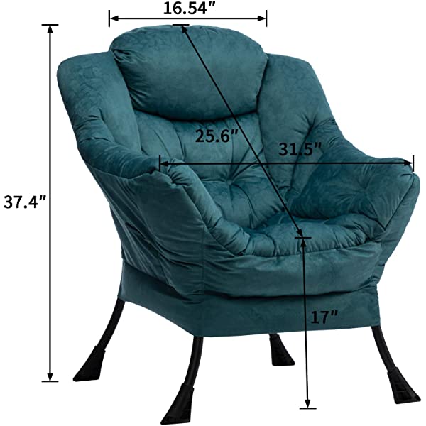 AbocoFur Modern Large Cotton Fabric Lazy Chair，Accent Contemporary Lounge Chair, Single Steel Frame Leisure Sofa Chair with Armrests and A Side Pocket, Beige