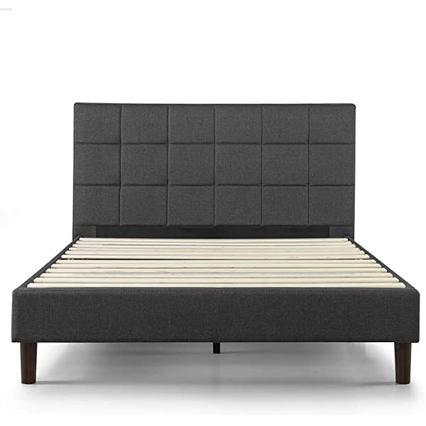 ZINUS Lottie Upholstered Platform Bed Frame / Mattress Foundation / Wood Slat Support / No Box Spring Needed / Easy Assembly, Grey, Queen Grey Queen Standard