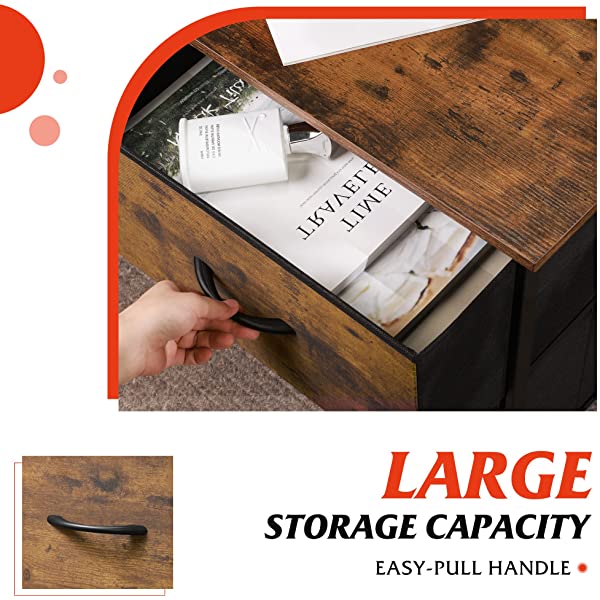 WLIVE Nightstand with 2 Fabric Drawers, Bedside Furniture & End Table Dresser for Bedroom, Living Room, Steel Frame, Wood Top, Easy Pull Handle Charcoal Gray