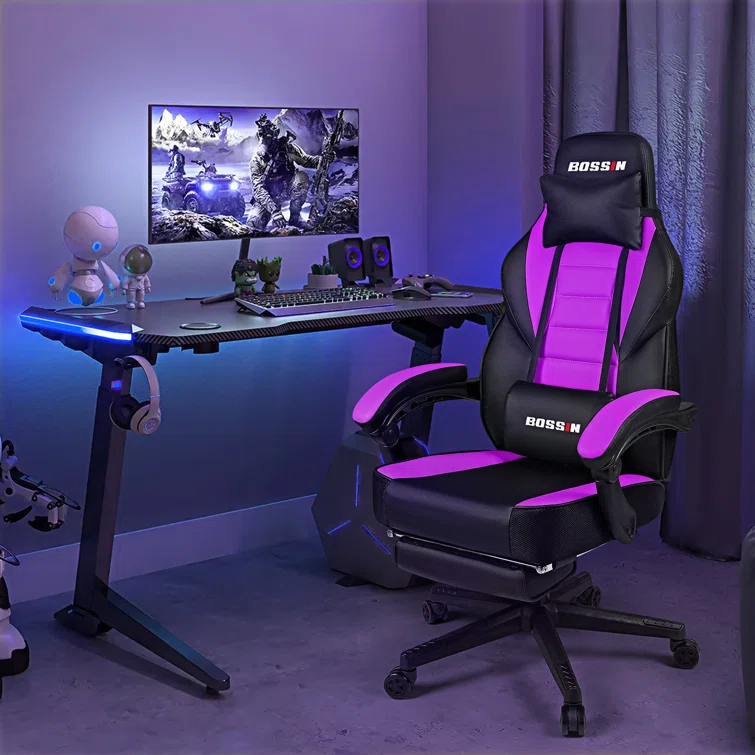 BOSSIN Gaming Chairs with Footrest, Ergonomic Computer Game Chairs with Lumbar Support