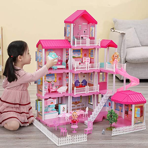 Dollhouse with Dollhouse Furniture and Dolls Dream Doll House for Little Girls 5 Year Olds 1:12 Scale for Kids Pretend Play Doll House Toy Playset Perfect Toddler Girls and Kids' Toy with Accessories dolls villa